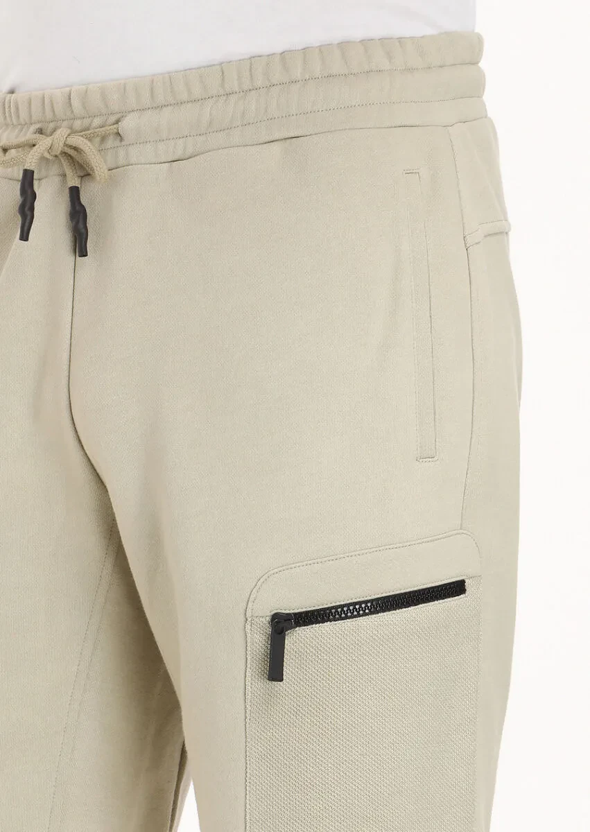 Açık Bej Düz Örme Regular Fit Spor %100 Pamuk Bermuda - 3