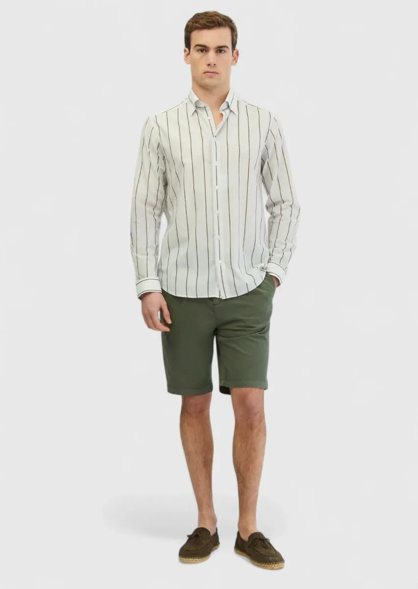 Açık Gri Baskılı Casual Fit Dokuma Casual %100 Pamuk Gömlek - 1