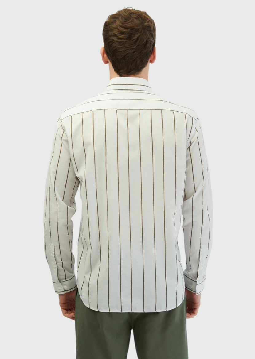 Açık Gri Baskılı Casual Fit Dokuma Casual %100 Pamuk Gömlek 