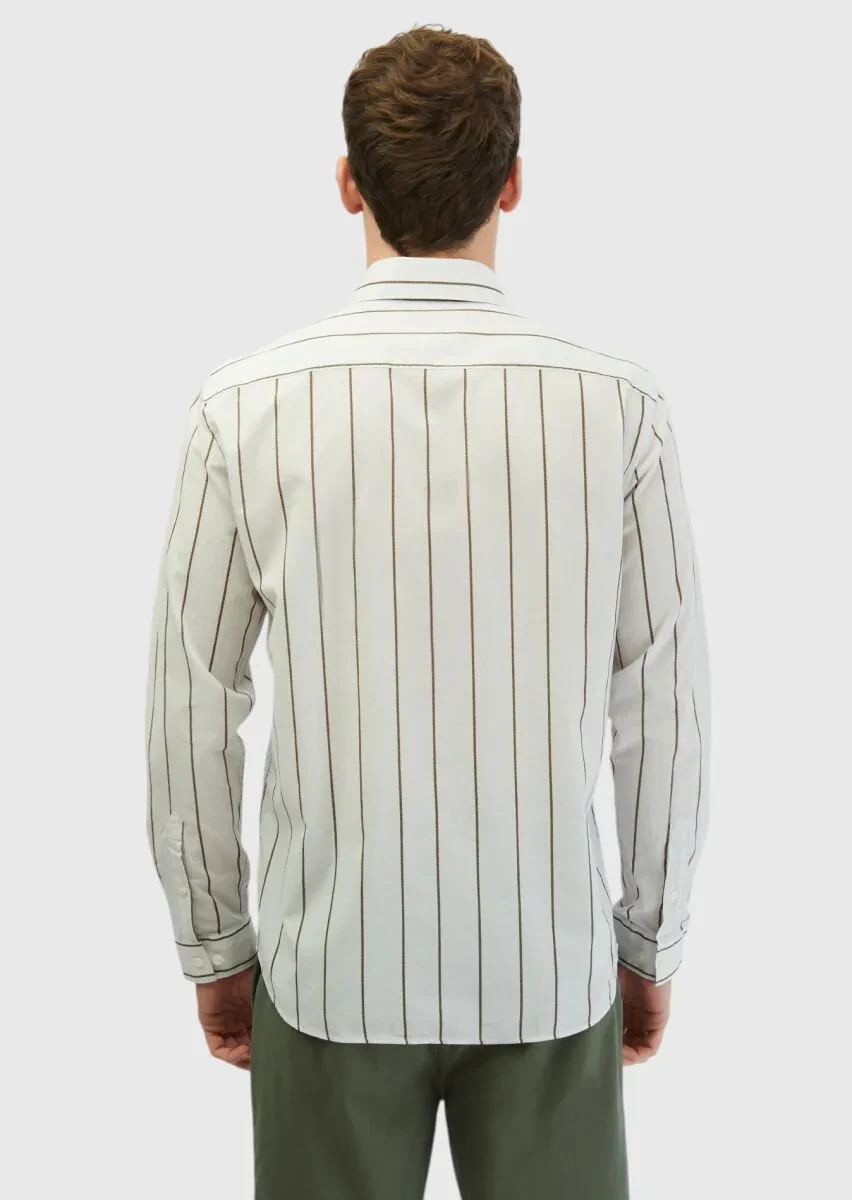 Açık Gri Baskılı Casual Fit Dokuma Casual %100 Pamuk Gömlek - 2