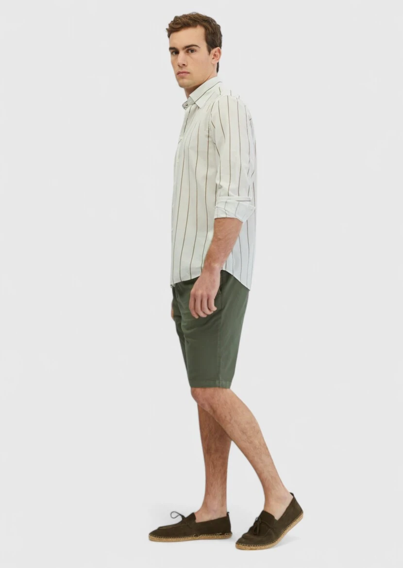 Açık Gri Baskılı Casual Fit Dokuma Casual %100 Pamuk Gömlek - 4