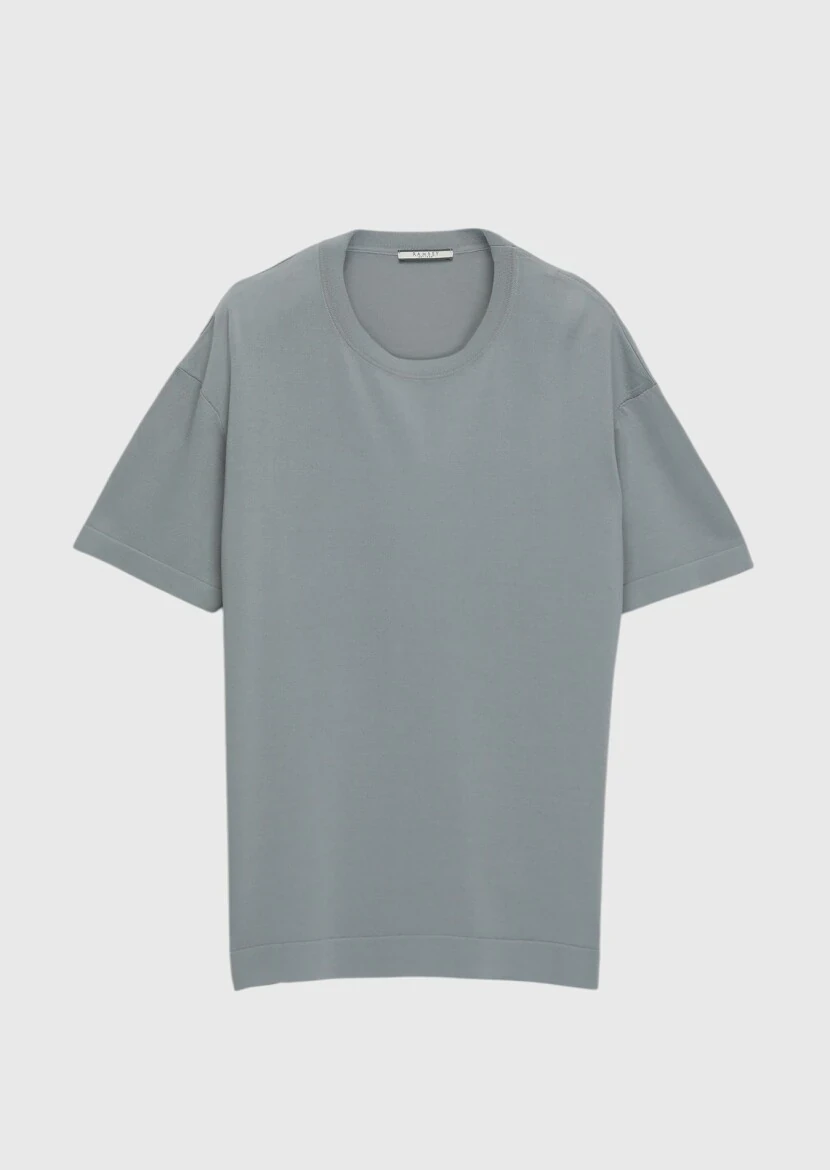 Açık Gri Bisiklet Yaka Düz Örgü Triko - 5