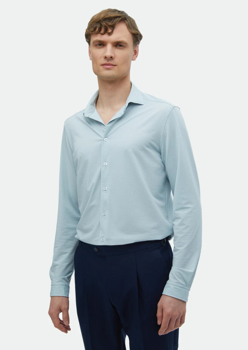 Açık Gri Çizgili Casual Fit Casual Gömlek - RAMSEY