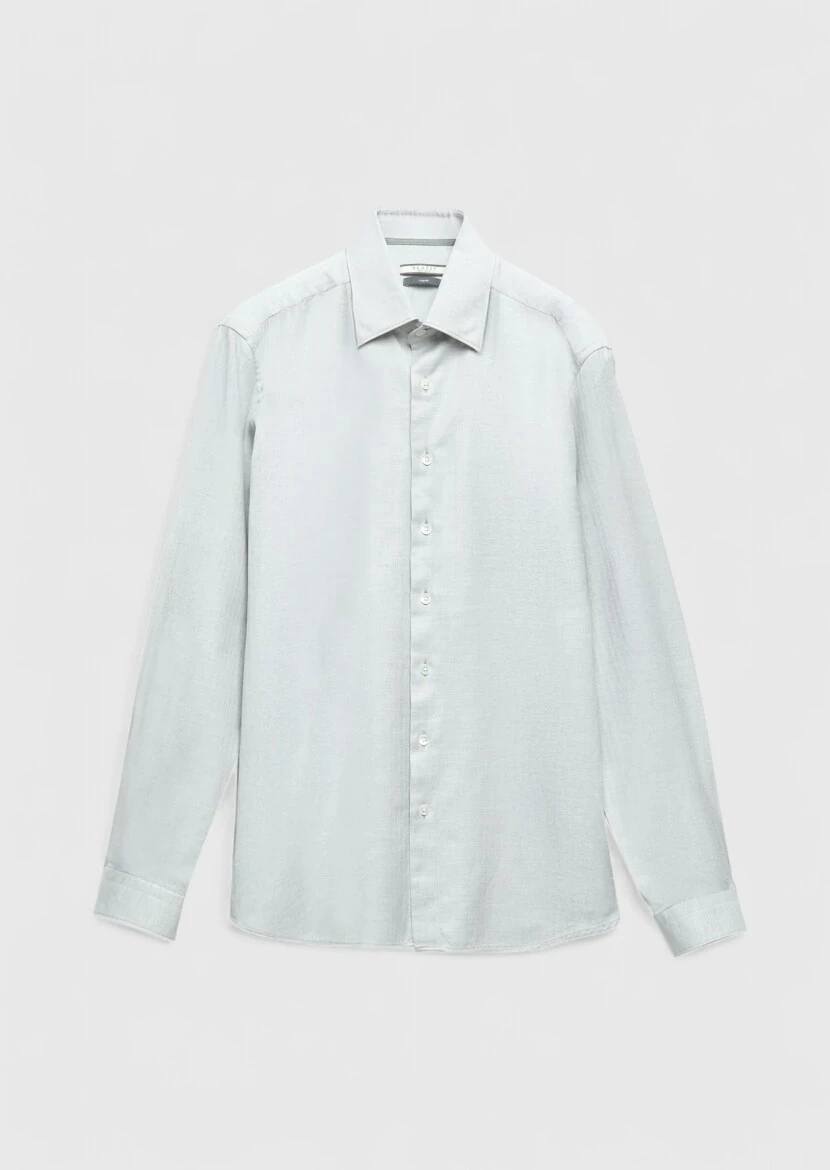 Açık Gri Desenli Casual Fit Dokuma Casual %100 Pamuk Gömlek - 6