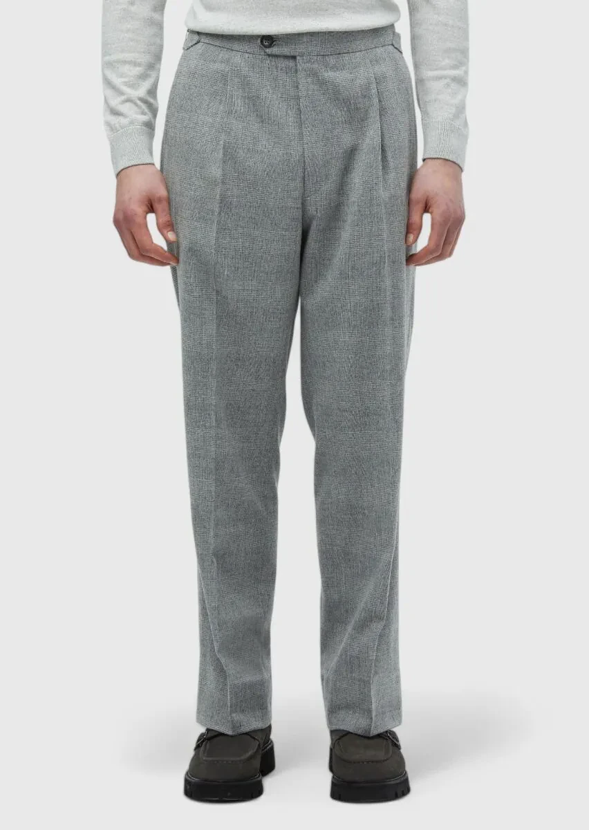 Açık Gri Desenli Dokuma Loose Fit Casual Yün Karışımlı Pantolon - 2