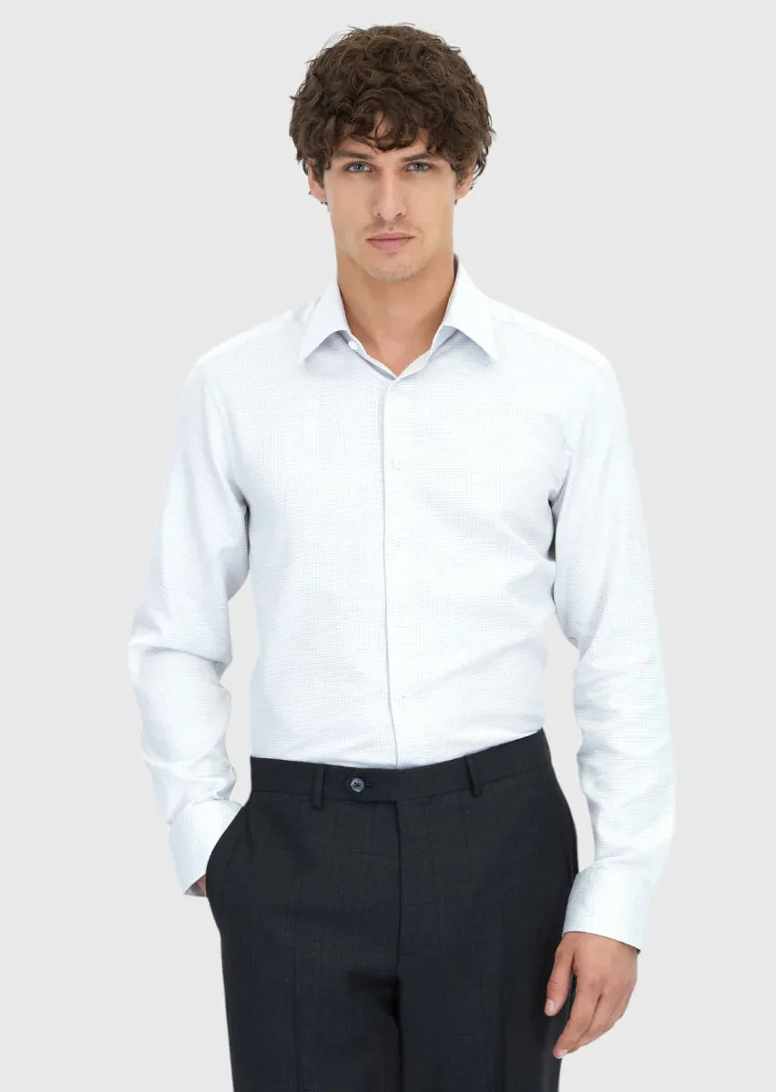 Açık Gri Desenli Regular Fit Dokuma Klasik %100 Pamuk Gömlek - 1