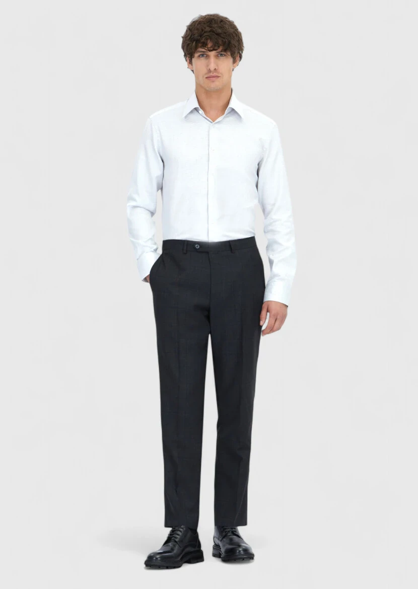 Açık Gri Desenli Regular Fit Dokuma Klasik %100 Pamuk Gömlek - RAMSEY