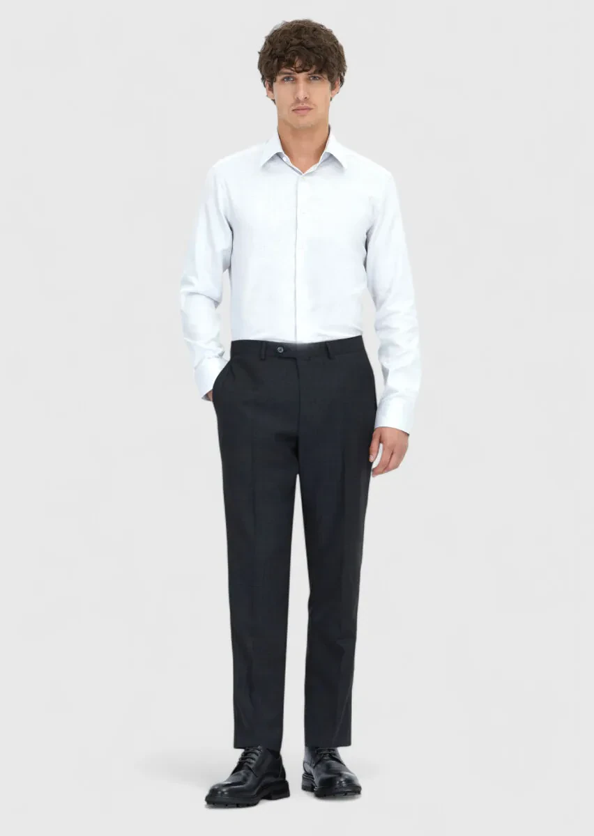 Açık Gri Desenli Regular Fit Dokuma Klasik %100 Pamuk Gömlek - 2