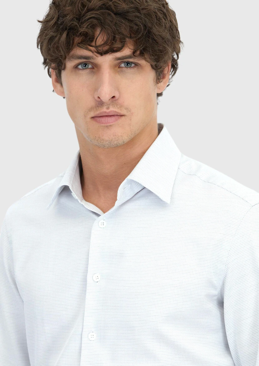 Açık Gri Desenli Regular Fit Dokuma Klasik %100 Pamuk Gömlek - 3