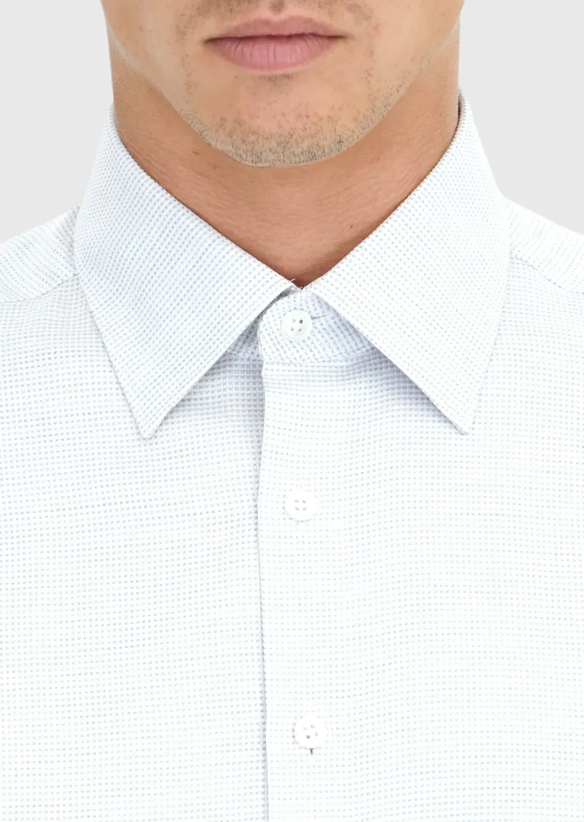 Açık Gri Desenli Regular Fit Dokuma Klasik %100 Pamuk Gömlek - 4