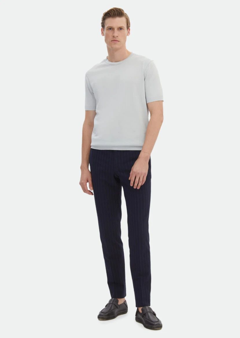 Açık Gri Düz Bisiklet Yaka %100 Pamuk T-Shirt 