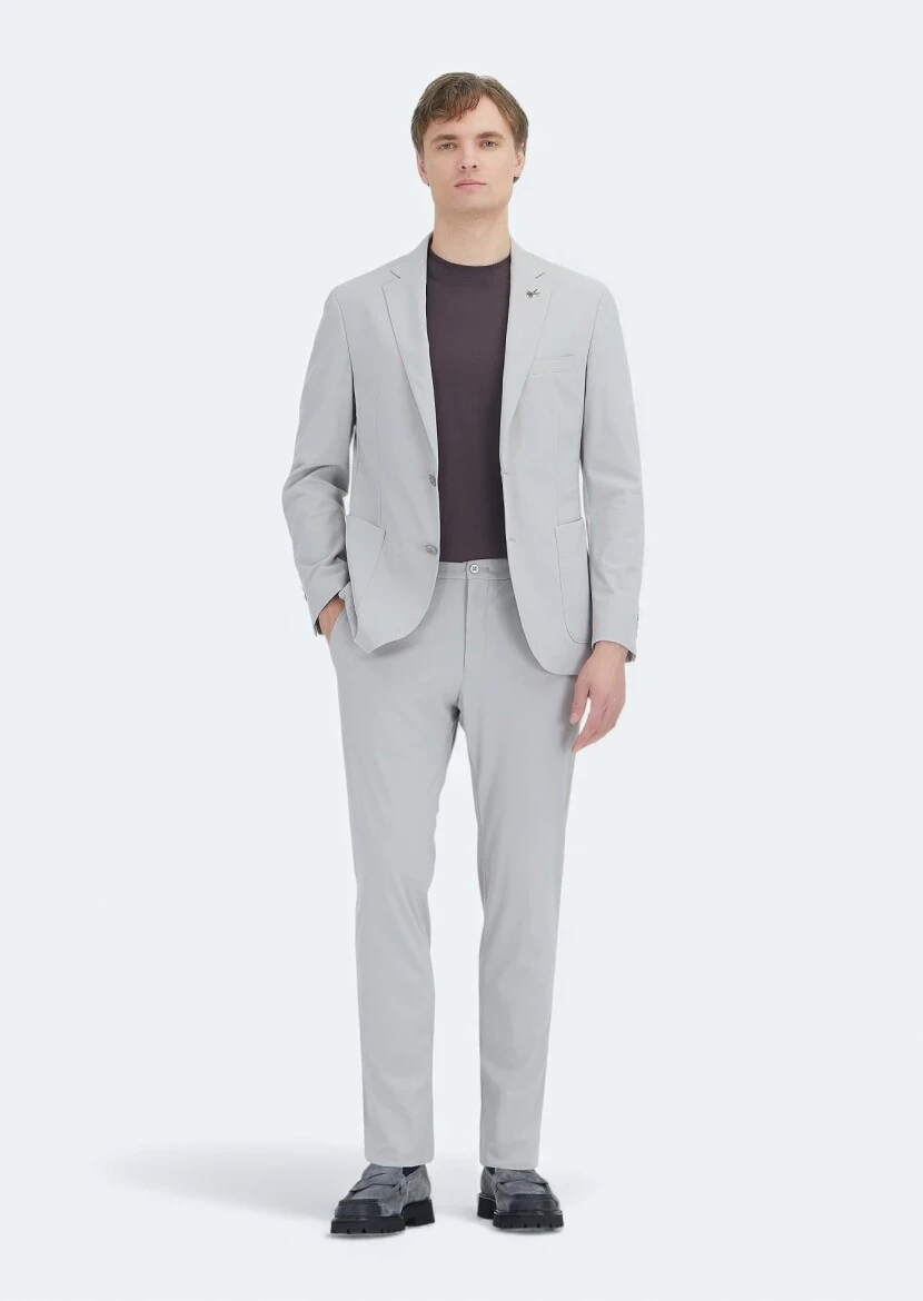 Açık Gri Düz Comfort Fit Örme Takım Elbise - RAMSEY