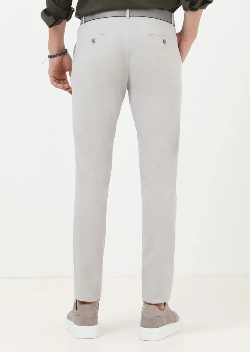 Açık Gri Düz Dokuma Jogging Fit Casual Pamuk Karışımlı Pantolon - 4