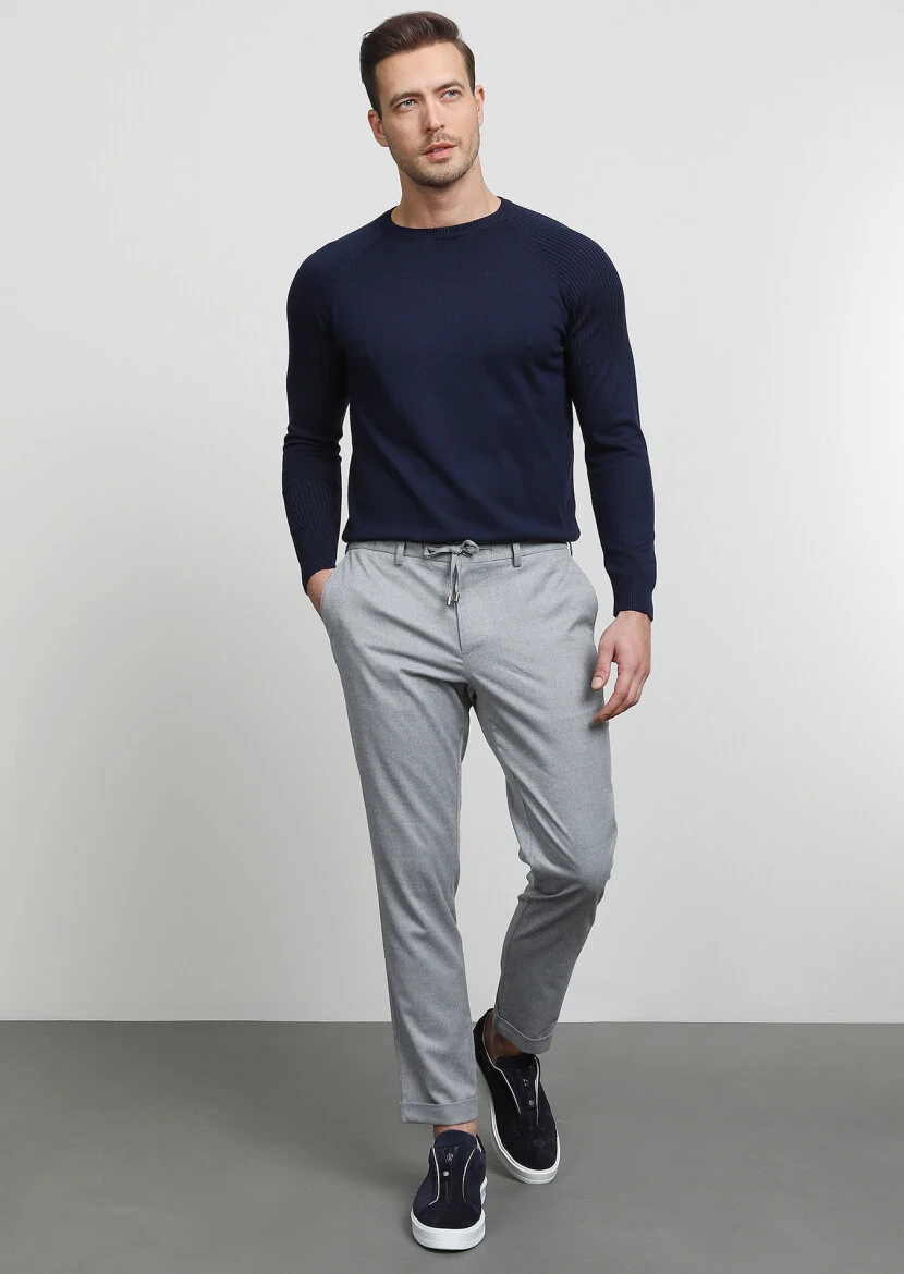 Açık Gri Düz Dokuma Jogging Fit Casual Pantolon - 1