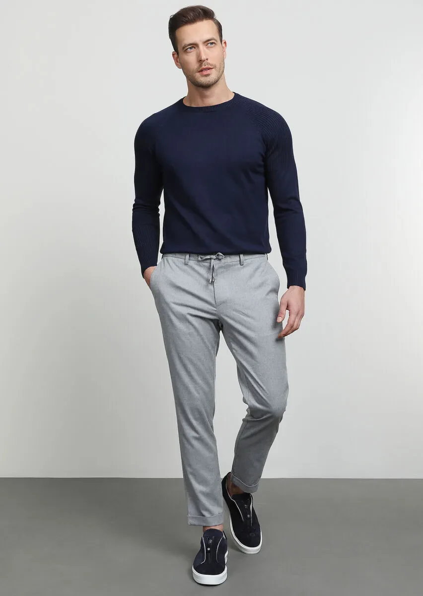 Açık Gri Düz Dokuma Jogging Fit Casual Pantolon - 1