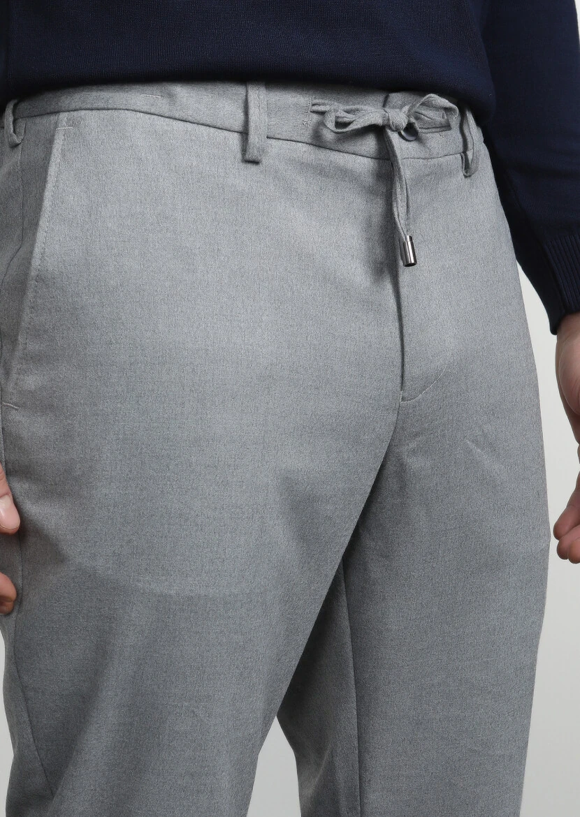 Açık Gri Düz Dokuma Jogging Fit Casual Pantolon - 2