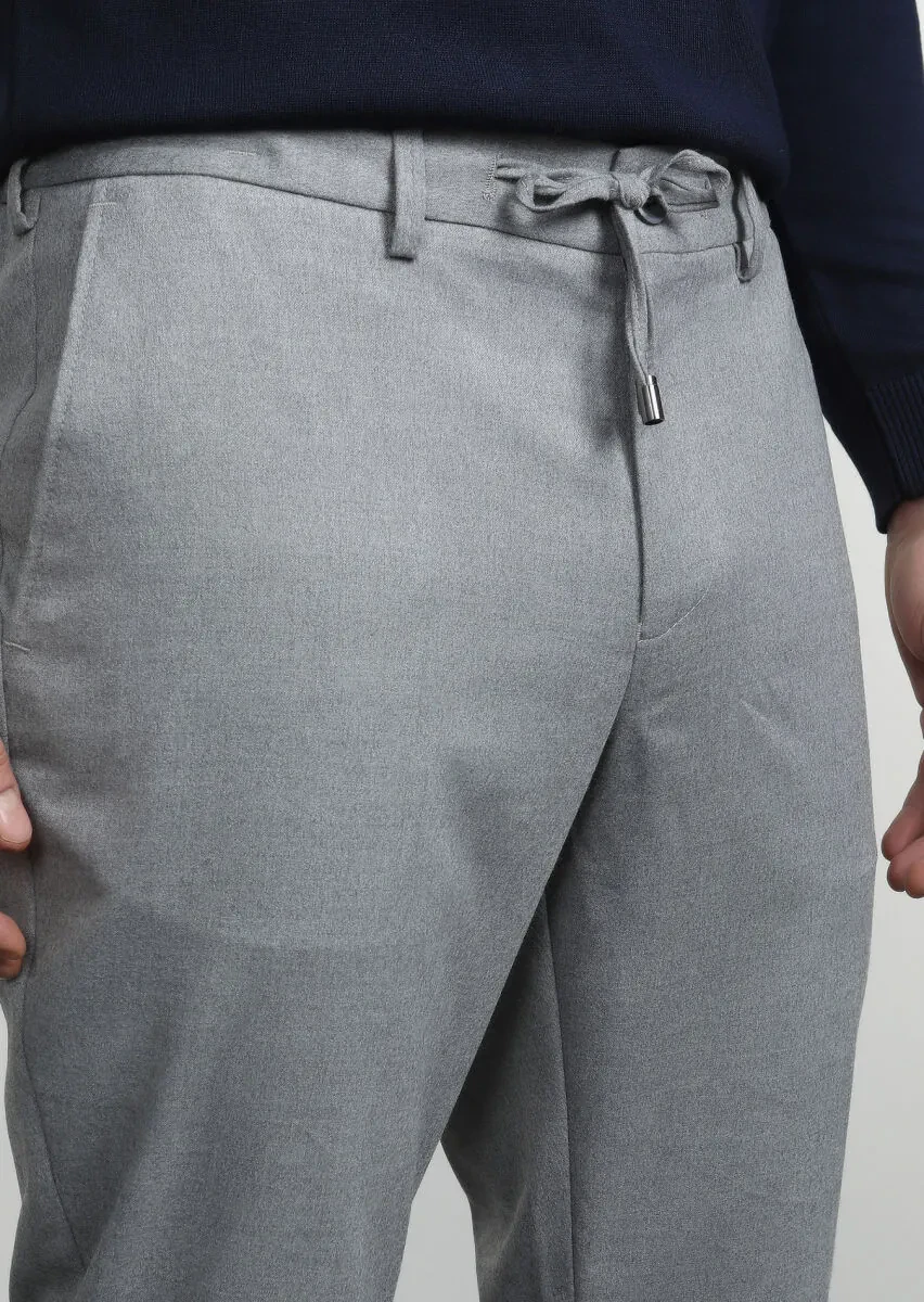 Açık Gri Düz Dokuma Jogging Fit Casual Pantolon - 2