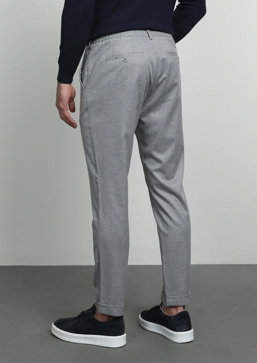 Açık Gri Düz Dokuma Jogging Fit Casual Pantolon - 4