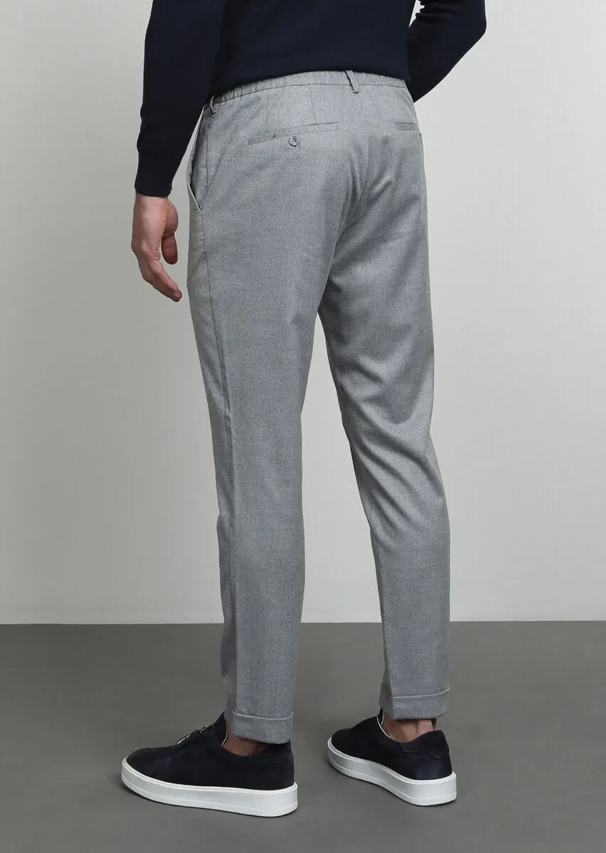 Açık Gri Düz Dokuma Jogging Fit Casual Pantolon - 4