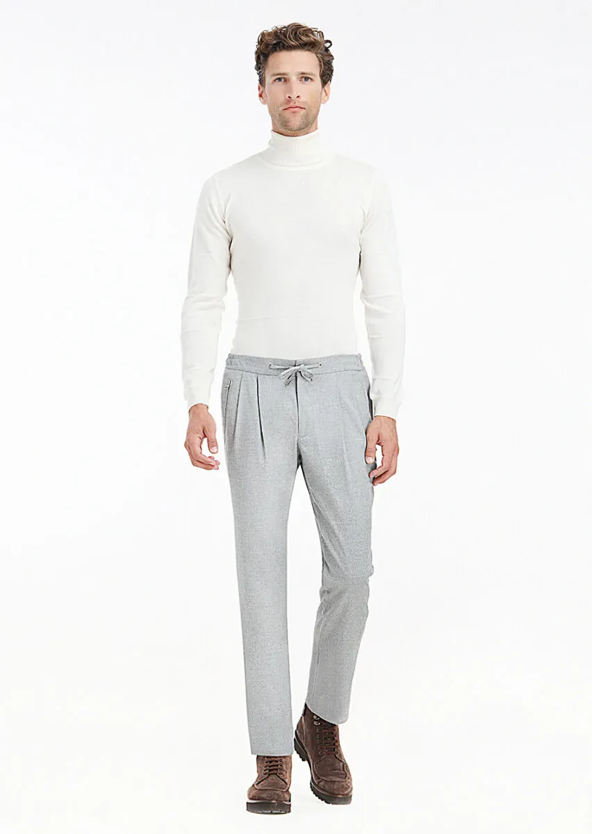 Açık Gri Düz Dokuma Jogging Fit Casual Pantolon - 2