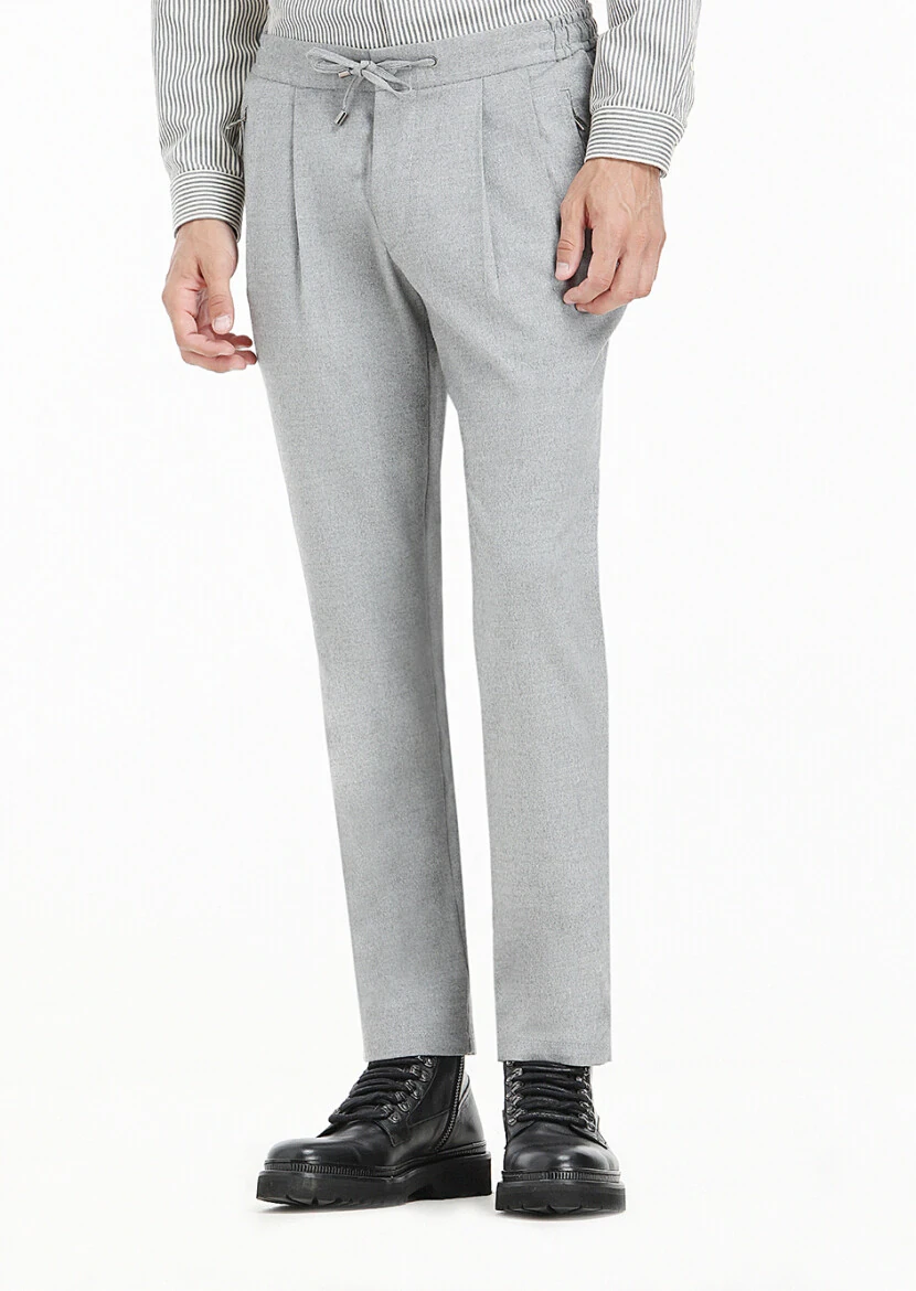 Açık Gri Düz Dokuma Jogging Fit Casual Pantolon - 3