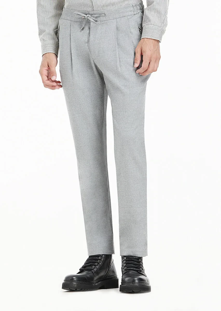 Açık Gri Düz Dokuma Jogging Fit Casual Pantolon - 3