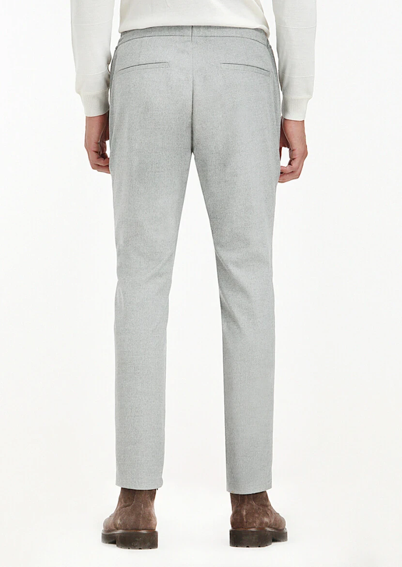 Açık Gri Düz Dokuma Jogging Fit Casual Pantolon - 8