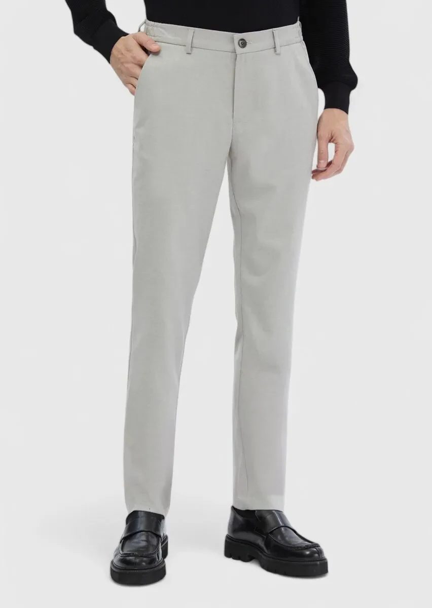 Açık Gri Düz Dokuma Jogging Fit Casual Pantolon - 1