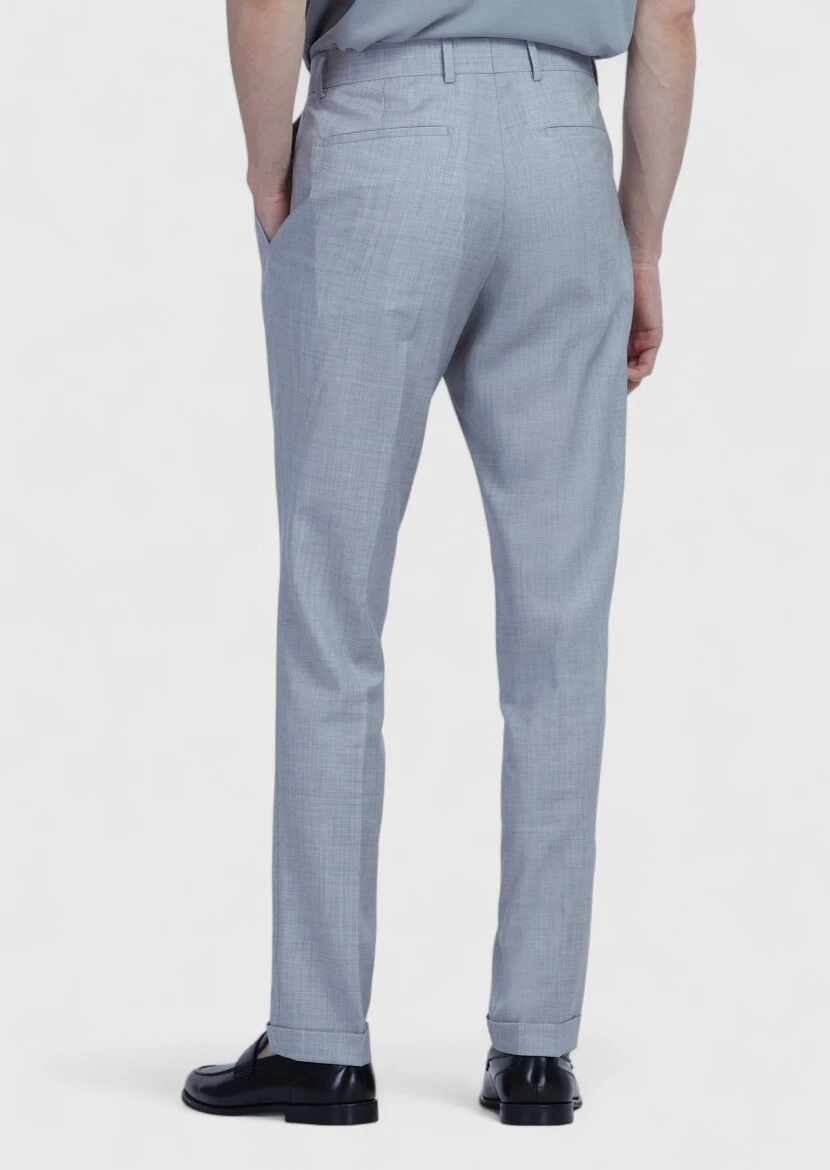 Açık Gri Düz Kumaş Slim Fit Casual %100 Yün Pantolon - 5