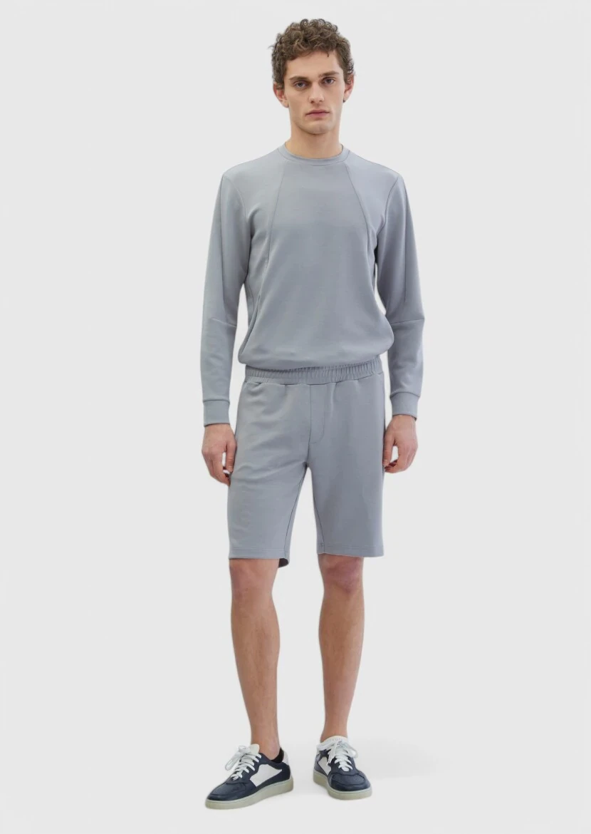 Açık Gri Düz Örme Jogging Fit Spor Bermuda - RAMSEY