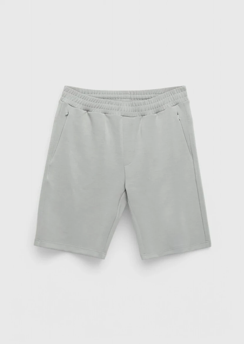 Açık Gri Düz Örme Jogging Fit Spor Bermuda - 5