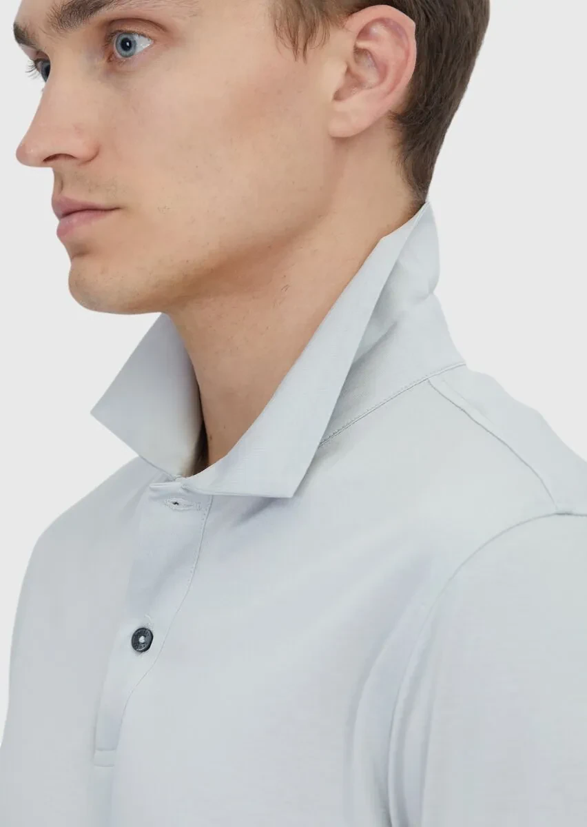 Açık Gri Düz Polo Yaka %100 Pamuk T-Shirt - 5