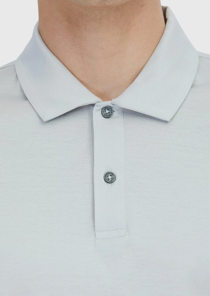 Açık Gri Düz Polo Yaka %100 Pamuk T-Shirt - 6