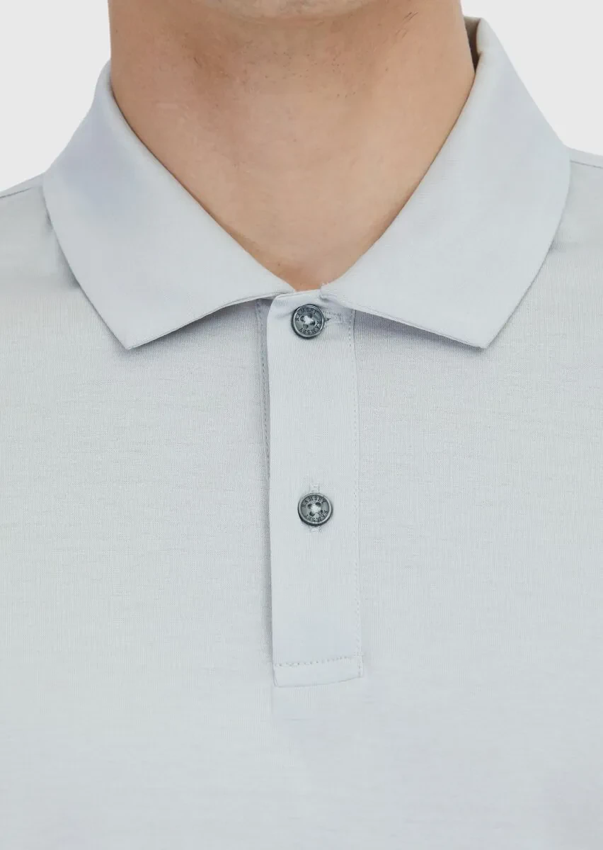 Açık Gri Düz Polo Yaka %100 Pamuk T-Shirt - 6