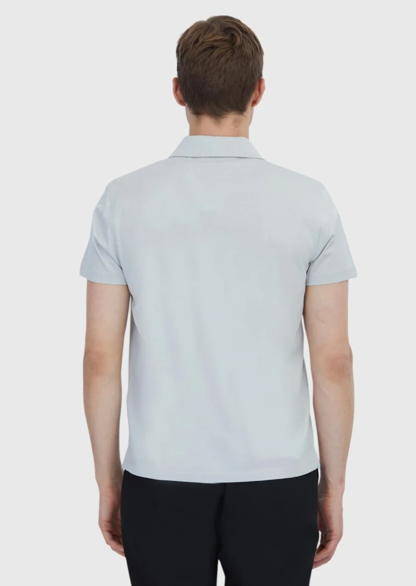 Açık Gri Düz Polo Yaka %100 Pamuk T-Shirt - 7
