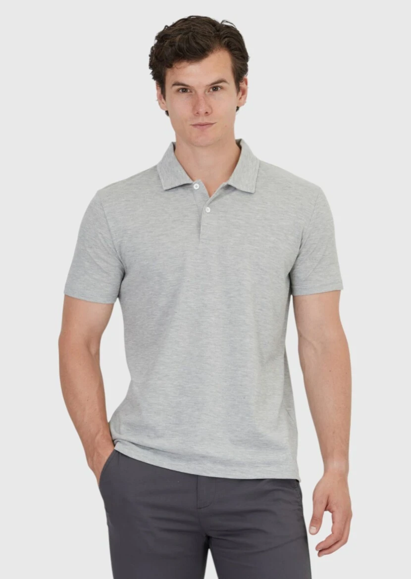 Açık Gri Düz Polo Yaka %100 Pamuk T-Shirt - 1