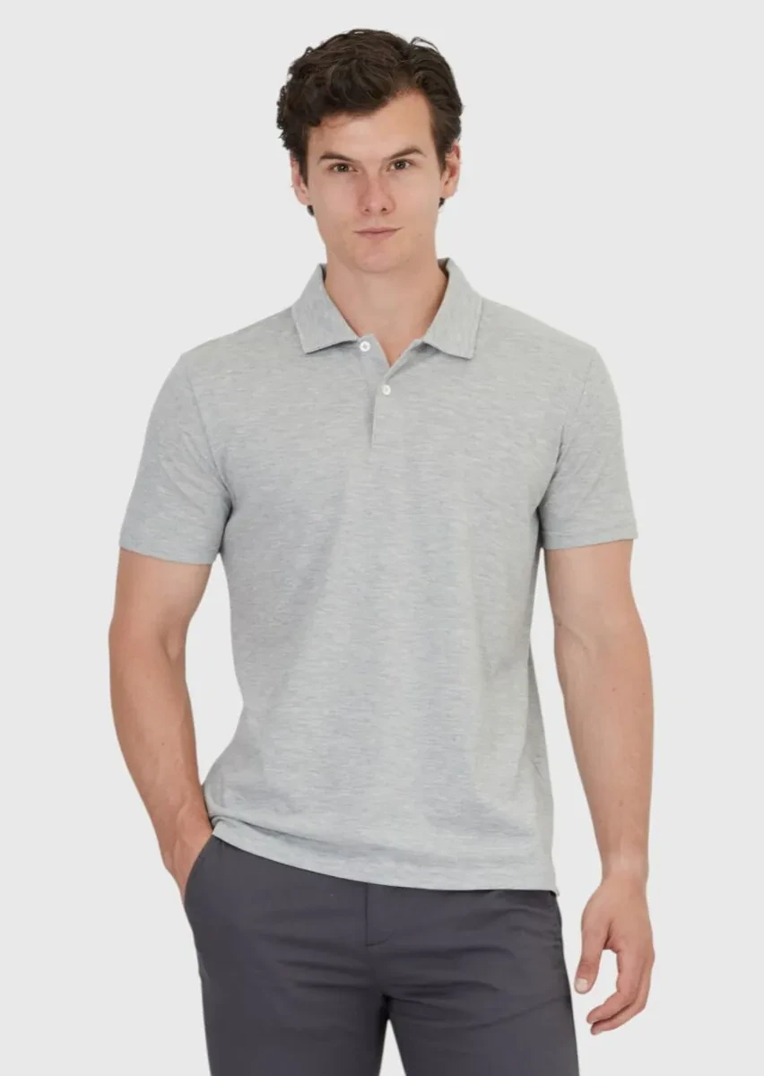 Açık Gri Düz Polo Yaka %100 Pamuk T-Shirt - 1