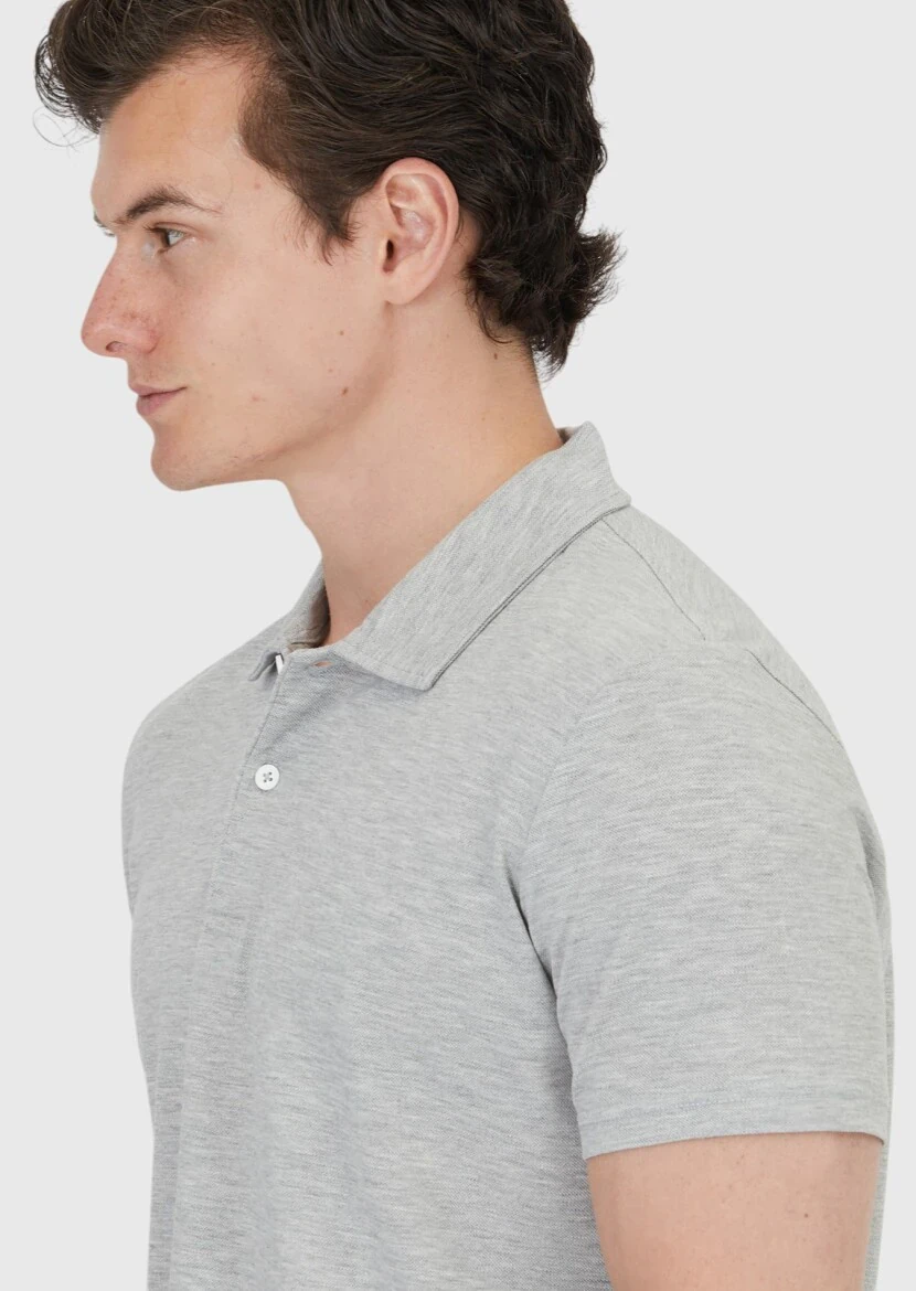 Açık Gri Düz Polo Yaka %100 Pamuk T-Shirt - 4