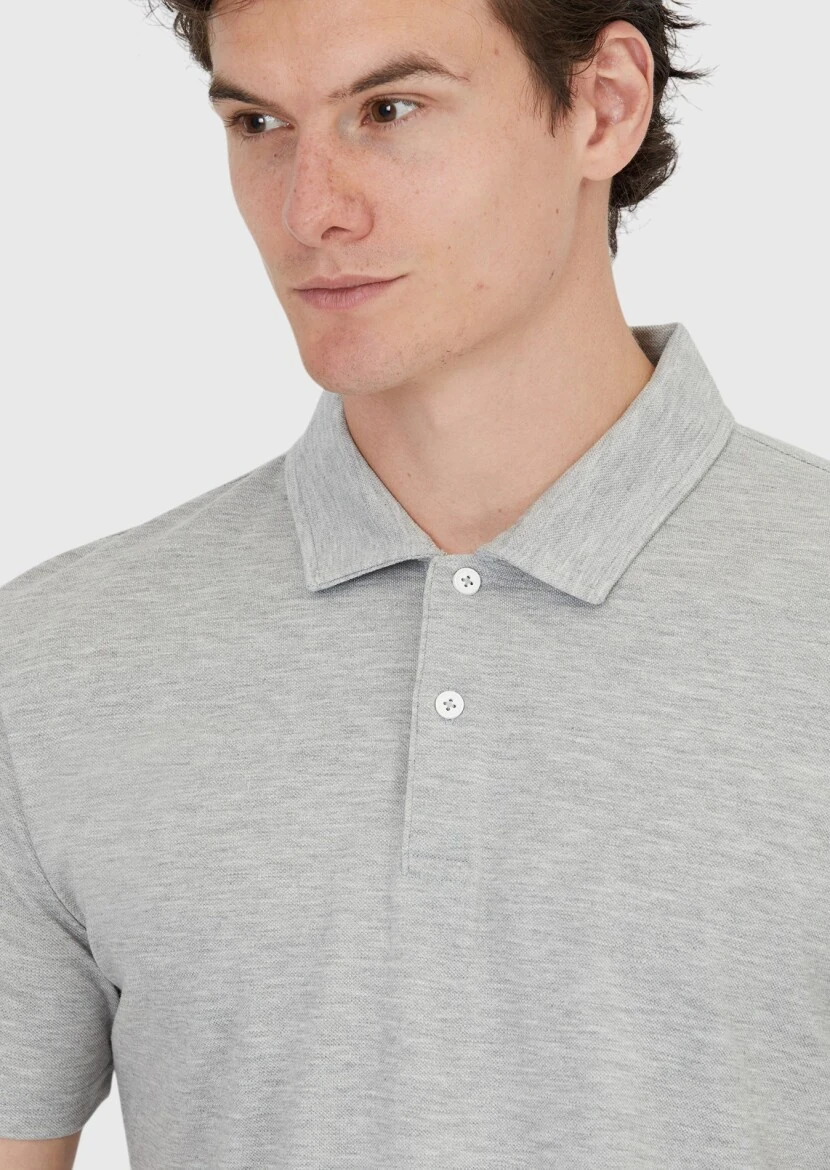 Açık Gri Düz Polo Yaka %100 Pamuk T-Shirt - 5