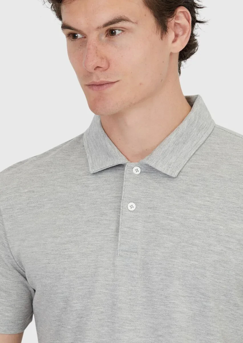 Açık Gri Düz Polo Yaka %100 Pamuk T-Shirt - 5