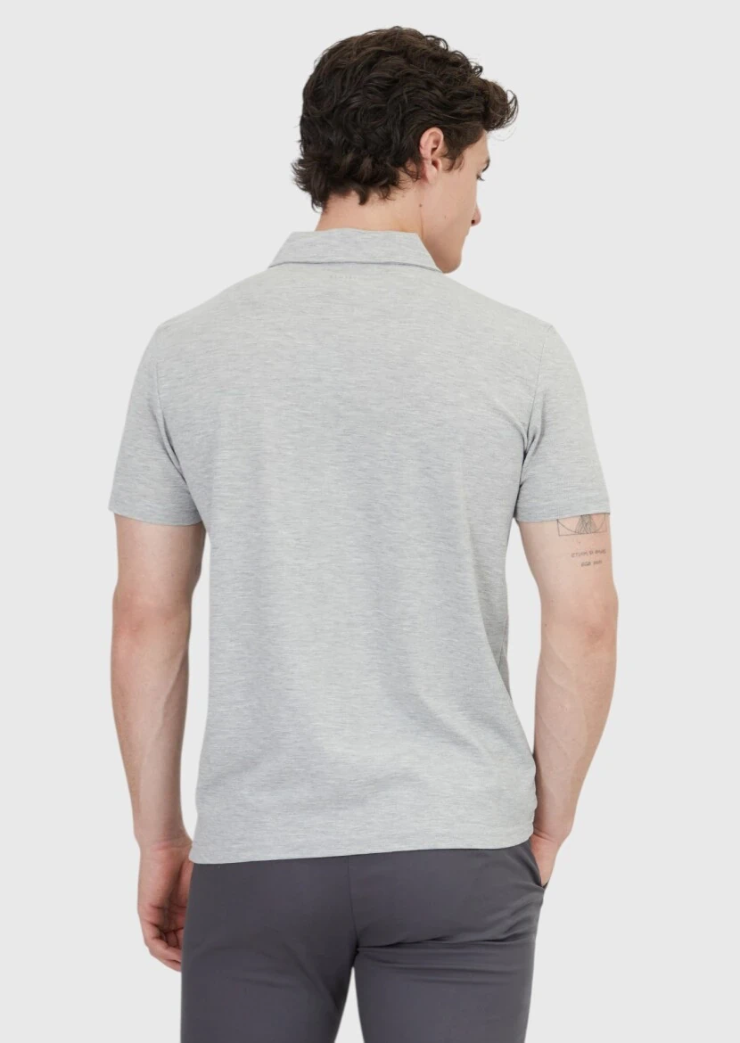 Açık Gri Düz Polo Yaka %100 Pamuk T-Shirt - 6