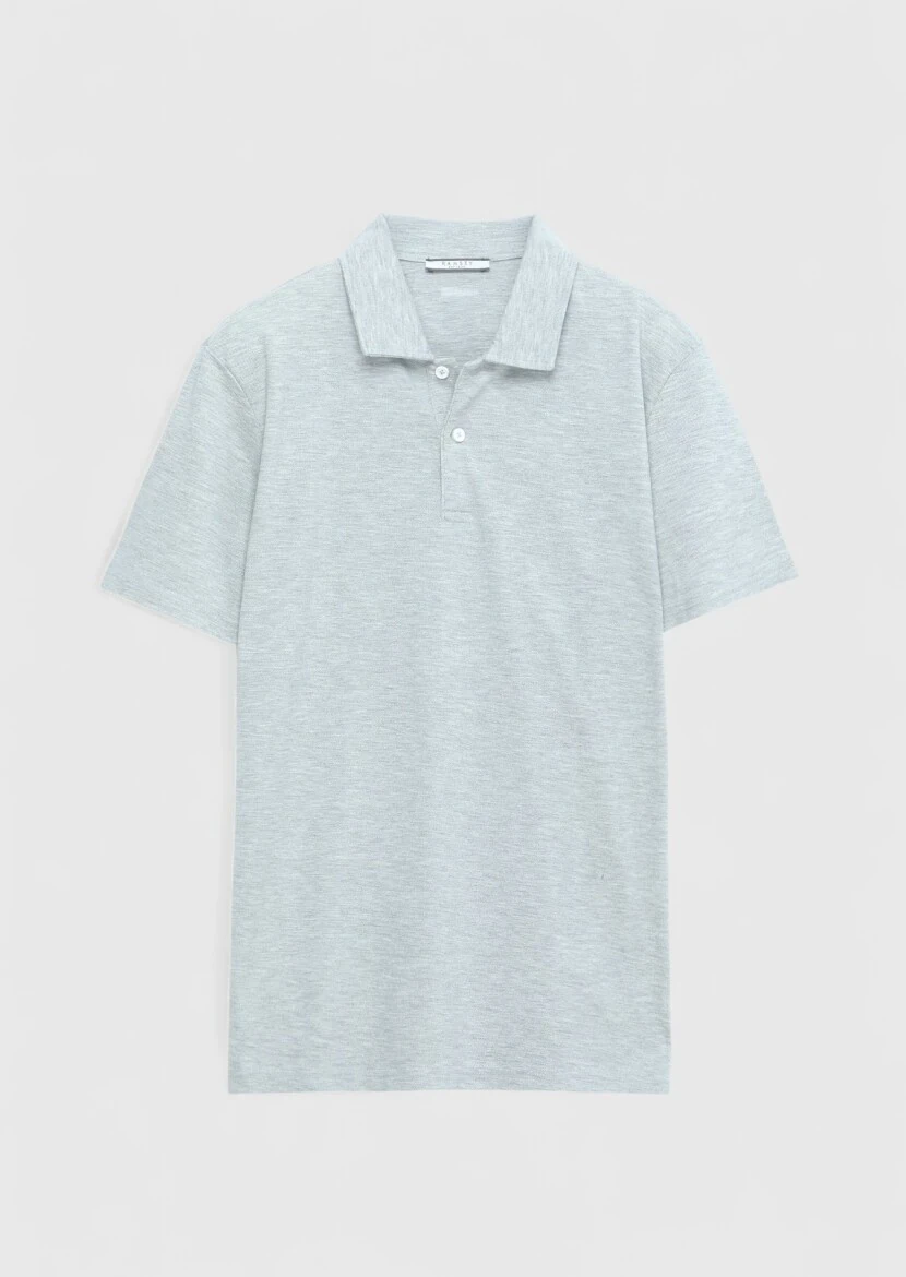 Açık Gri Düz Polo Yaka %100 Pamuk T-Shirt - 7