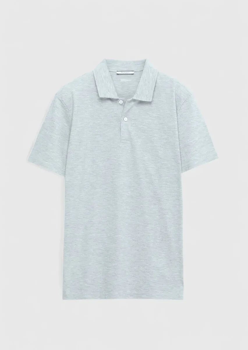 Açık Gri Düz Polo Yaka %100 Pamuk T-Shirt - 7