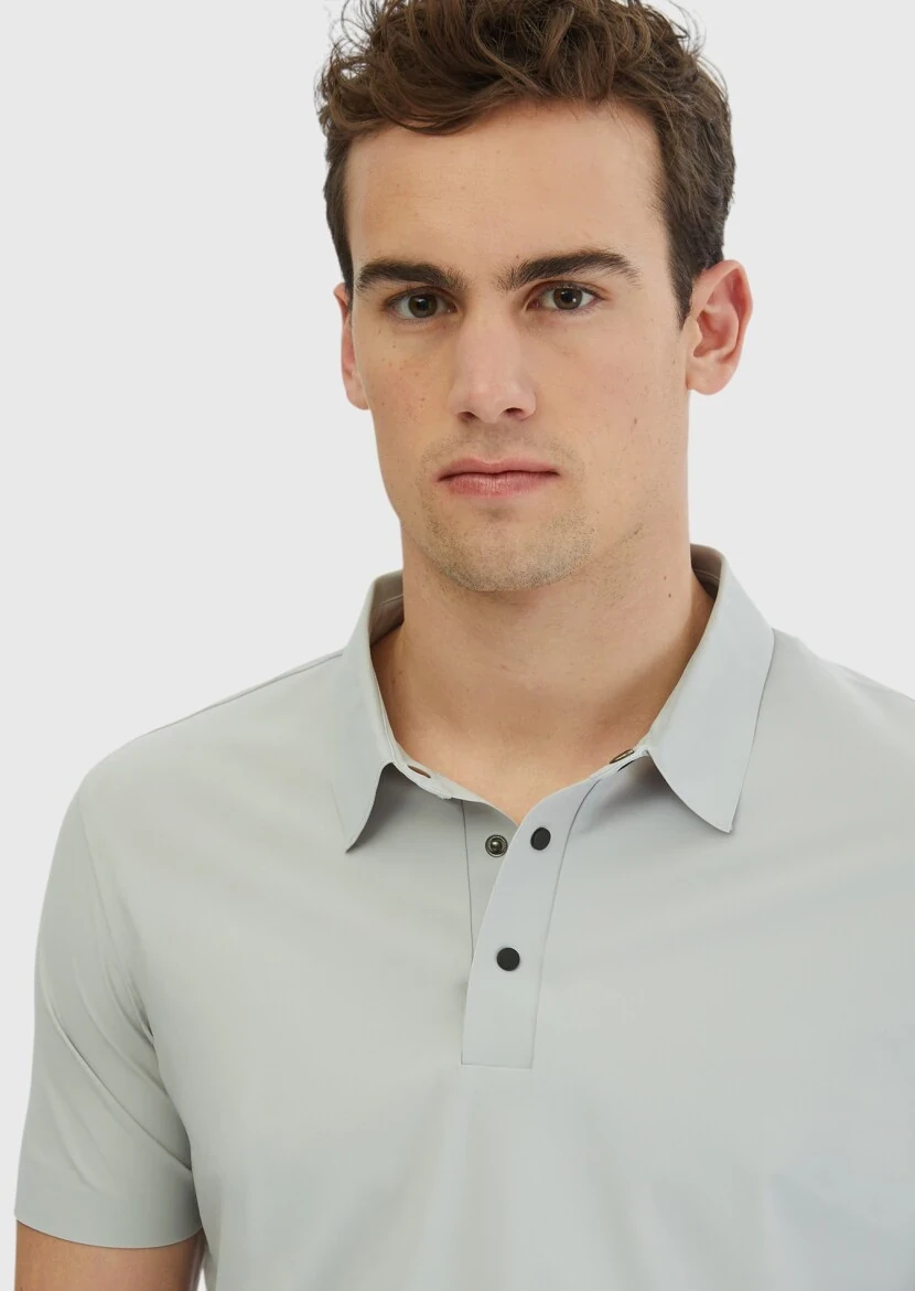 Açık Gri Düz Polo Yaka T-Shirt - 3