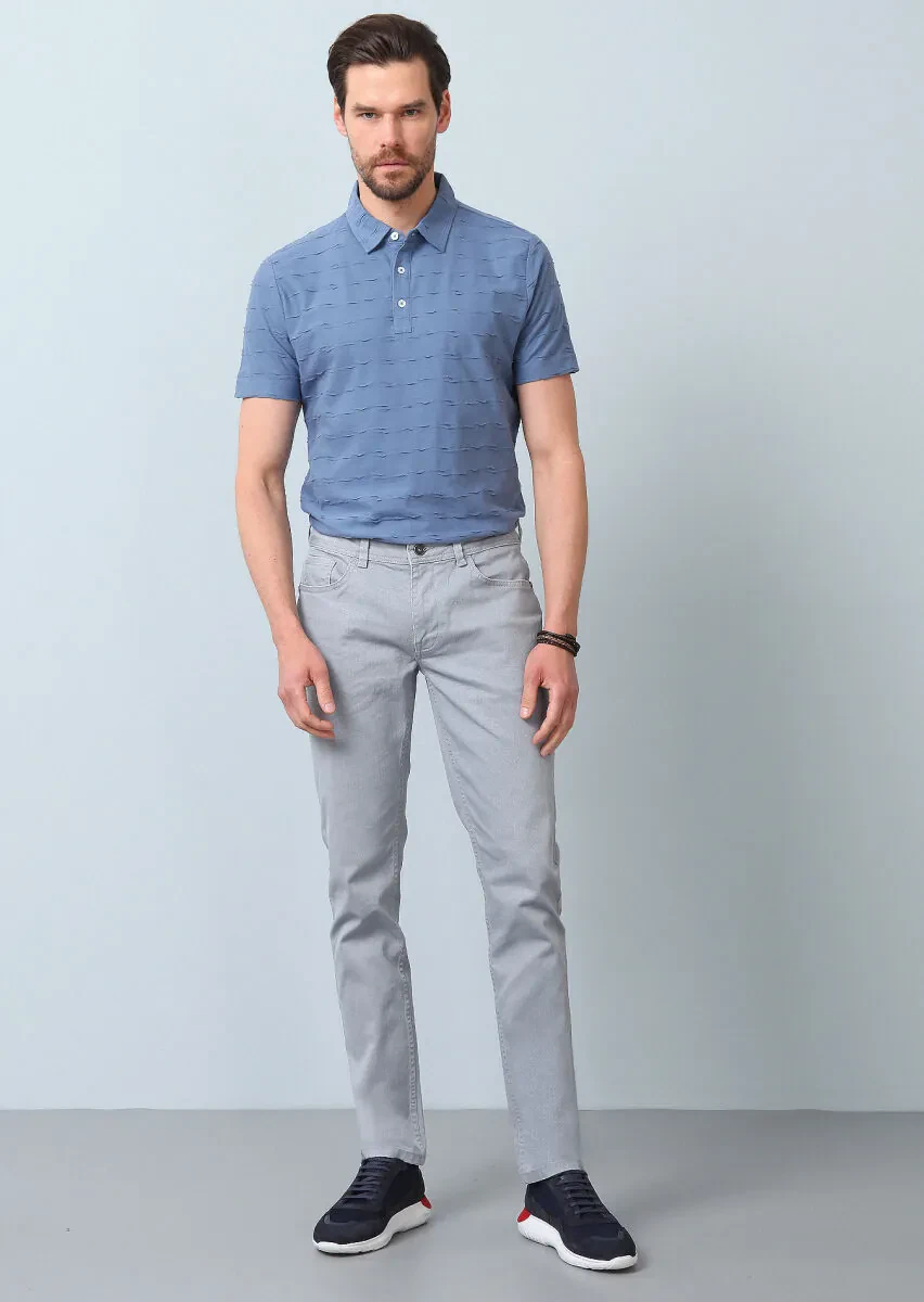 Açık Gri Düz Slim Fit Denim Pamuk Karışımlı Pantolon - 3