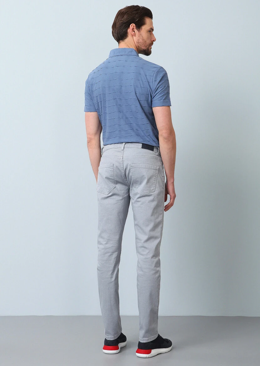 Açık Gri Düz Slim Fit Denim Pamuk Karışımlı Pantolon - 5