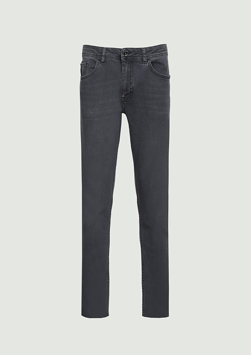 Açık Gri Düz Slim Fit Denim Pamuk Karışımlı Pantolon - 6