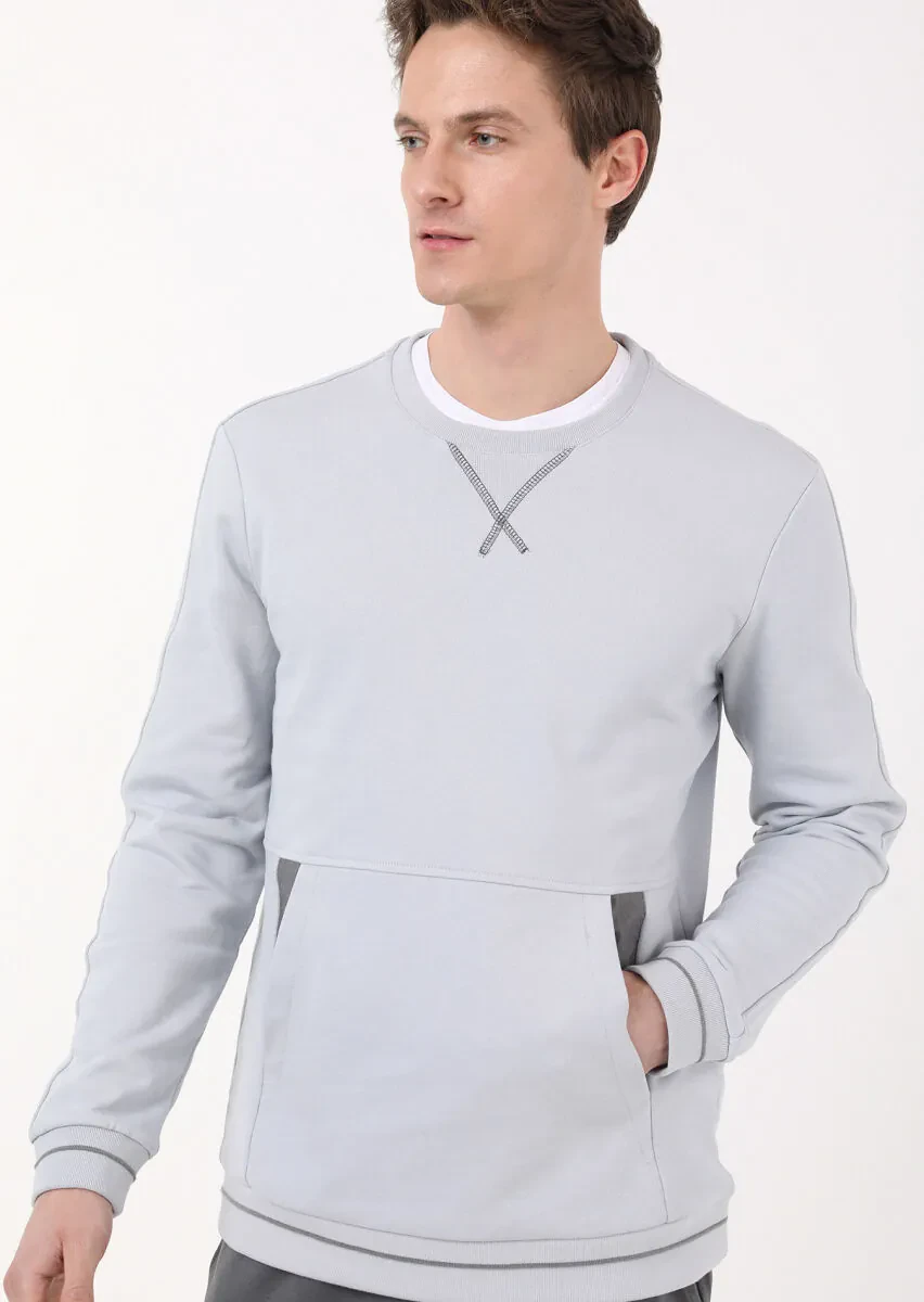 Açık Gri Düz Sweatshırt - 3
