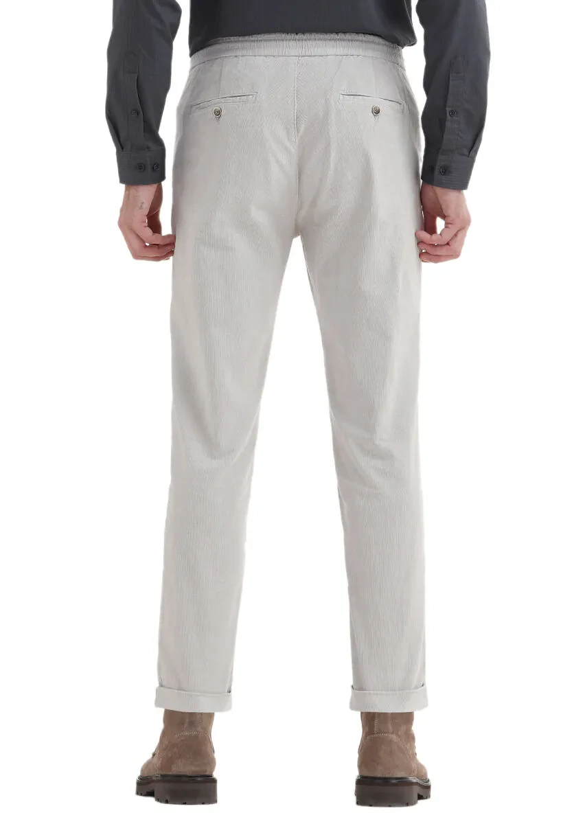 Açık Gri Fitilli Dokuma Jogging Fit Kadife Casual Pamuk Karışımlı Pantolon - 4