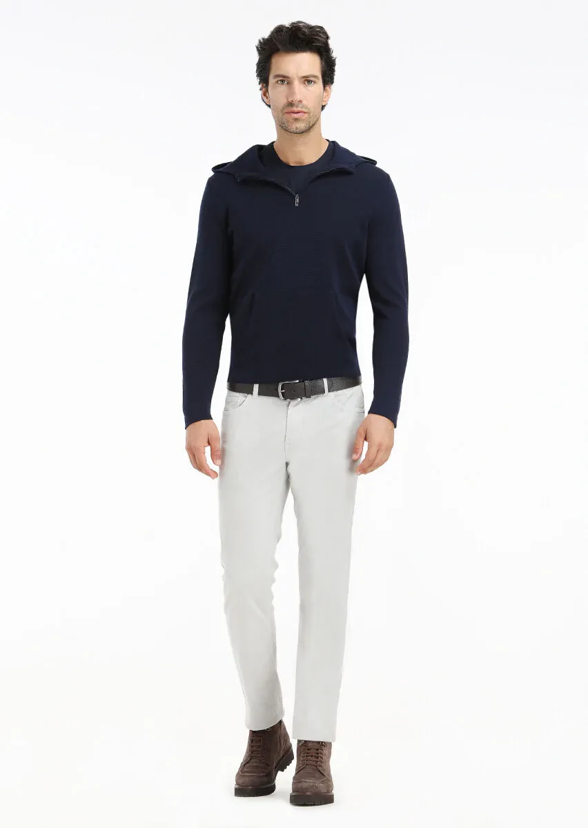 Açık Gri Fitilli Dokuma Slim Fit Kadife Casual Pamuk Karışımlı Pantolon - 1